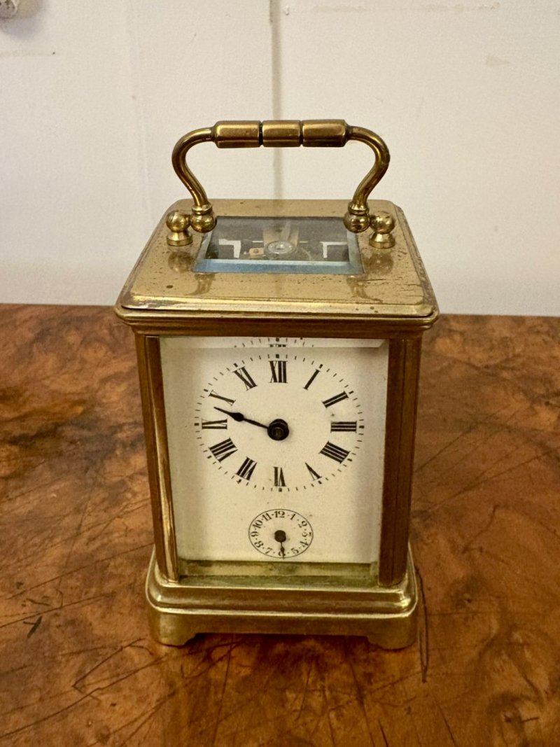 Antique Victorian Miniature Brass Carriage Clock With Alarm